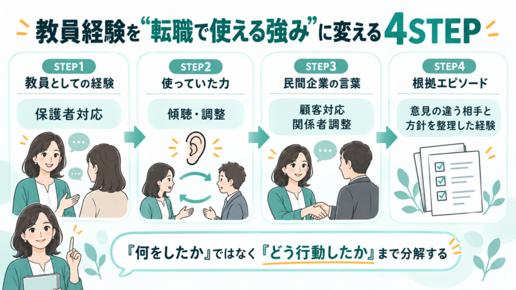 教員経験を転職で活かせる強みに整理する4つのステップ