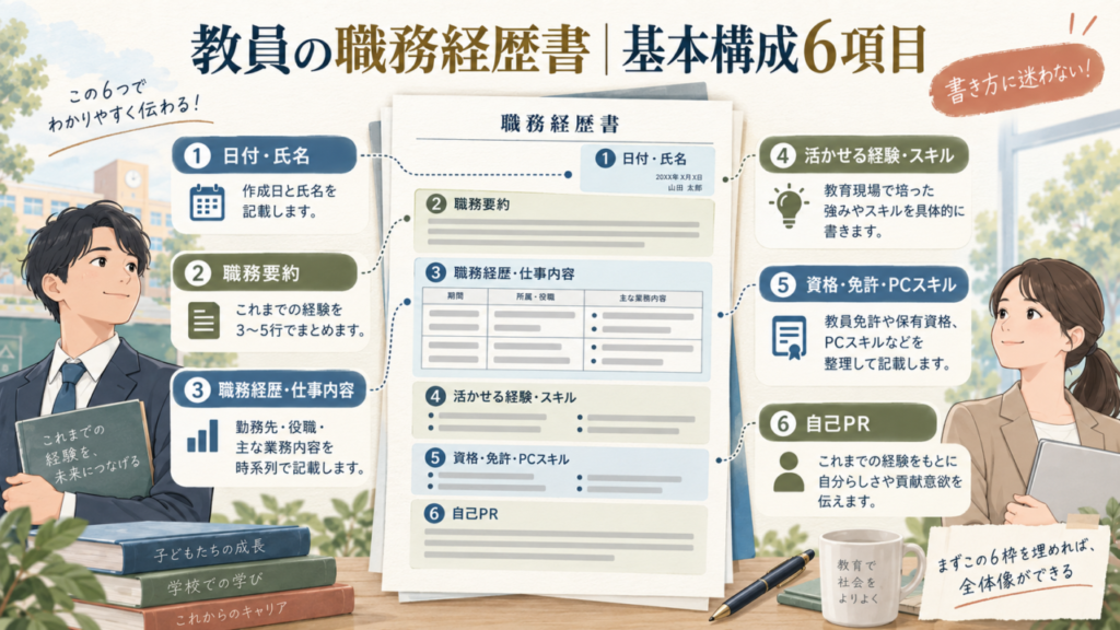 教員の職務経歴書の基本構成6項目