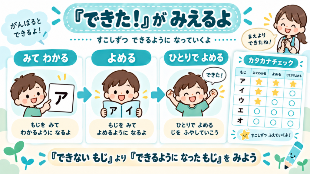カタカナの成長を記録できるできたチェック表